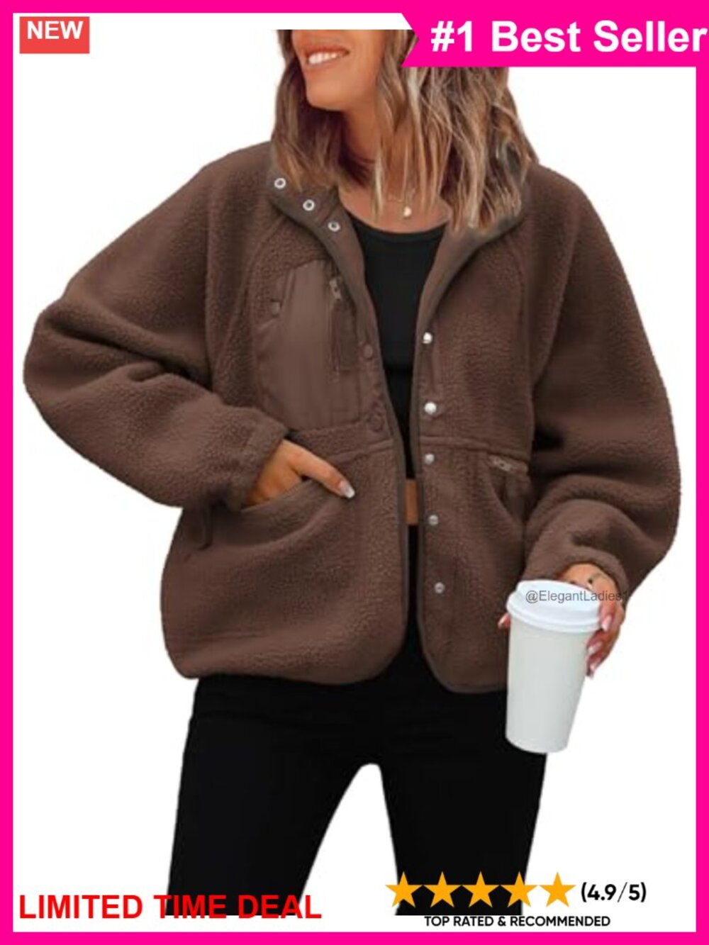 Cropped Fuzzy Fleece Button Down Jacket Loose Fit